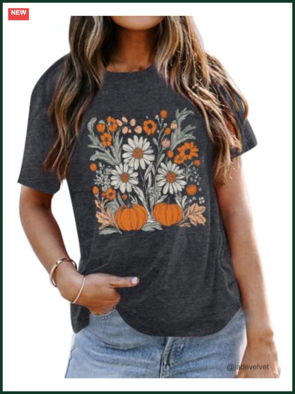 Women's Halloween Ghost Pumpkin T-Shirt Fall Floral Short Sleeve Crew Neck Tee